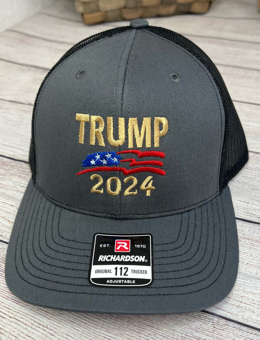 Trump 2024 Charcoal / Black -Embroidered Richardson #112 Baseball Cap